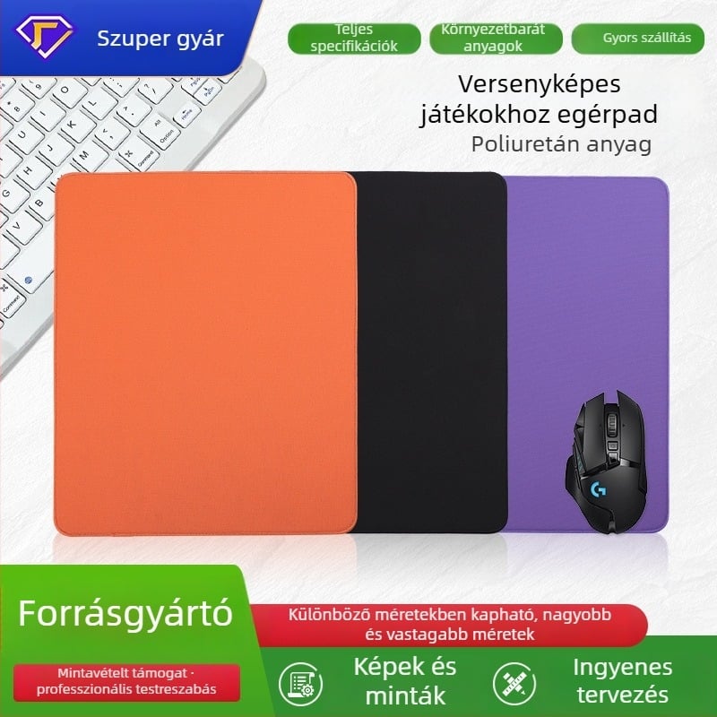 Csuklóvédős gamer egérpad, egyszínű, foltálló poliuretán felülettel, csúszásmentes asztali pad, méret testreszabható