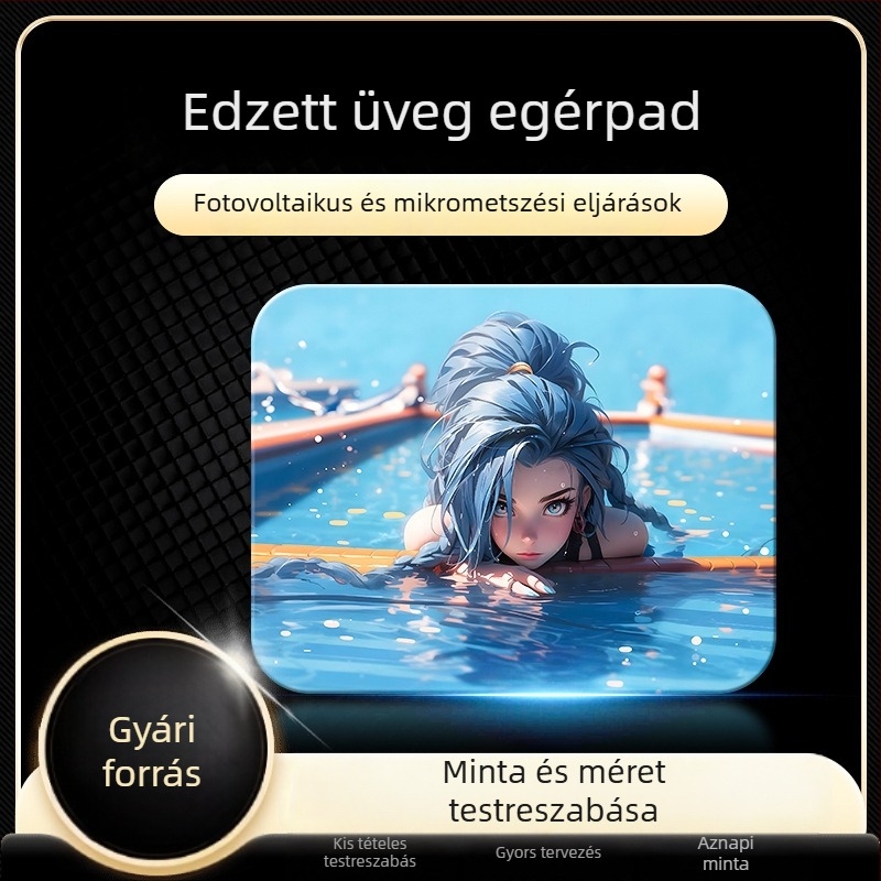 Játékhoz tervezett edzett üveg egérpad, teljes méret, mikrogravírozott felület, üveg billentyűzet- és egérpad