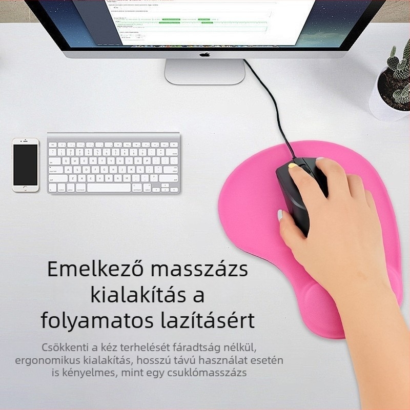 Szilikon csuklótámaszos egérpad, csúszásmentes memóriahab, 190×230 mm, egyoldalas, logó testreszabható, irodai használatra