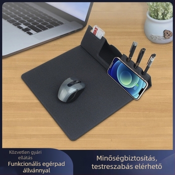 Összecsukható tolltálcás vezeték nélküli töltésű egérpad, 15W töltés, PU anyag, japán minimalista stílusú íróasztali matt, 300×300×80 mm