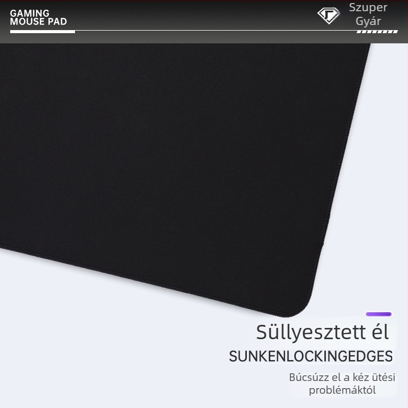 Fekete minimalist prémium egérpad irodai és játék célokra, gumírozott felülettel, egyoldalas, csúszásmentes, hőátviteles nyomtatással