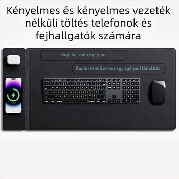 Vezeték nélküli töltésű egérpad, 2-in-1, dupla rétegű PU bőr asztali pad, csúszásmentes, OEM testreszabás
