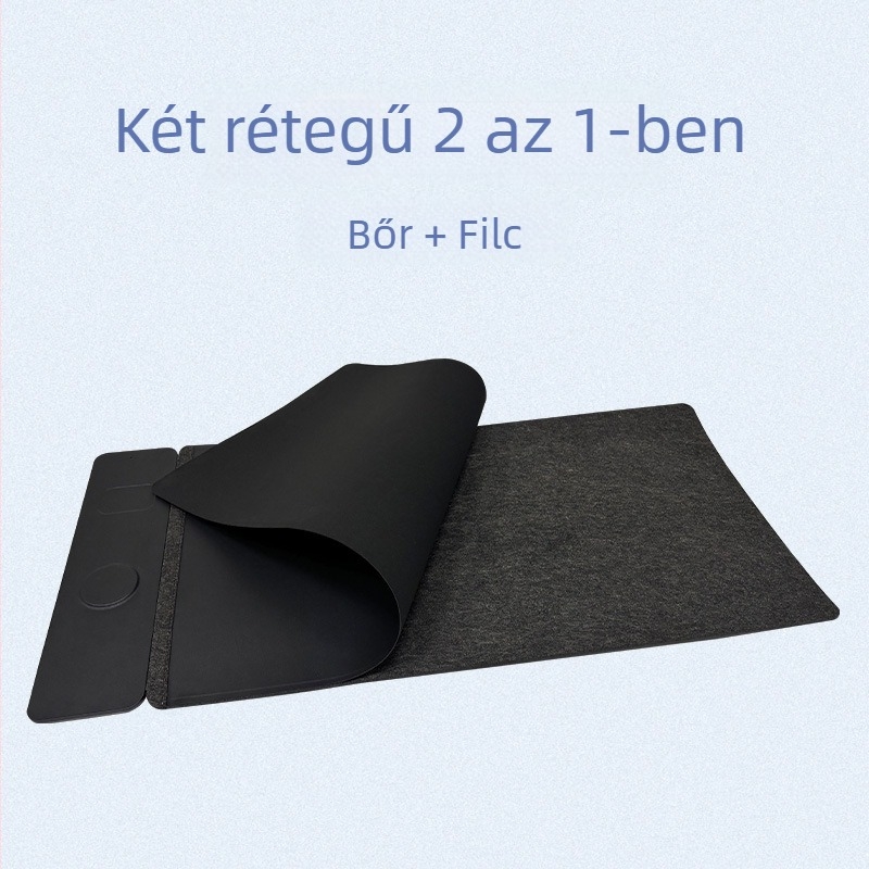 Vezeték nélküli töltésű egérpad, 2-in-1, dupla rétegű PU bőr asztali pad, csúszásmentes, OEM testreszabás