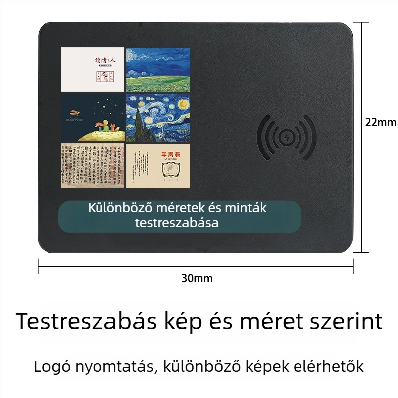 Vezeték nélküli töltésű egérpad USB hubbal, bőr felülettel, egyoldalas, OEM feldolgozás, modell WXC