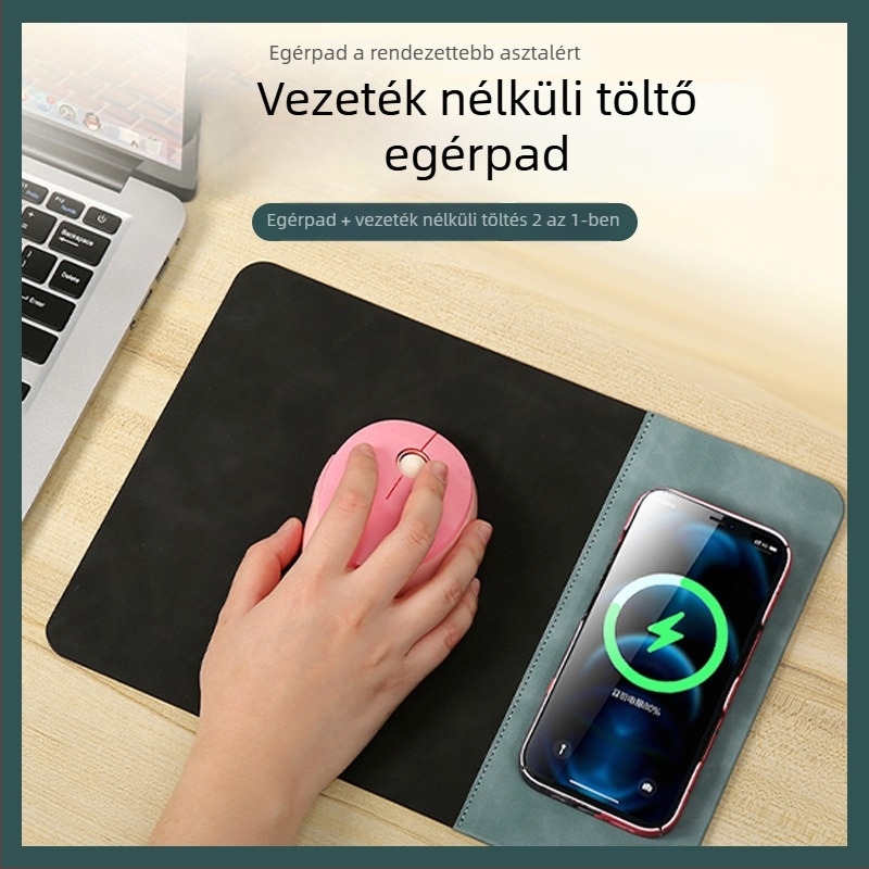 Vezeték nélküli töltésű egérpad USB hubbal, bőr felülettel, egyoldalas, OEM feldolgozás, modell WXC