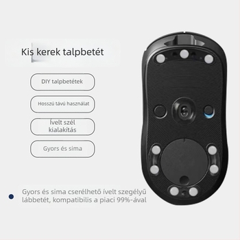 Teflon egér talp matricák, kerek pötty alakúak, minden modellhez, csúszásmentes és kopásálló, 0,6 mm vastagság (ragasztóval együtt 0,8–1,0 mm), 6,5 mm széles, megmunkálásos eljárás, OEM feldolgozás