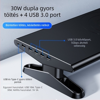 Emelhető asztali monitorállvány dokkoló állomással és gyors töltéssel a telefonhoz – ABS, modell 05677, tömeg 2,225 kg, kábelhossz 1,5 m, megjelenés 2025 tavasza