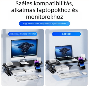 Emelhető asztali monitorállvány dokkoló állomással és gyors töltéssel a telefonhoz – ABS, modell 05677, tömeg 2,225 kg, kábelhossz 1,5 m, megjelenés 2025 tavasza