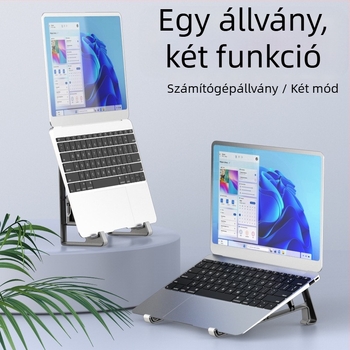 Cahezo laptop vertikális állvány oldalrögzítéssel, 2-in-1 vertikális/horizontális használat, műanyag, modell 002, tömeg 0,2 kg