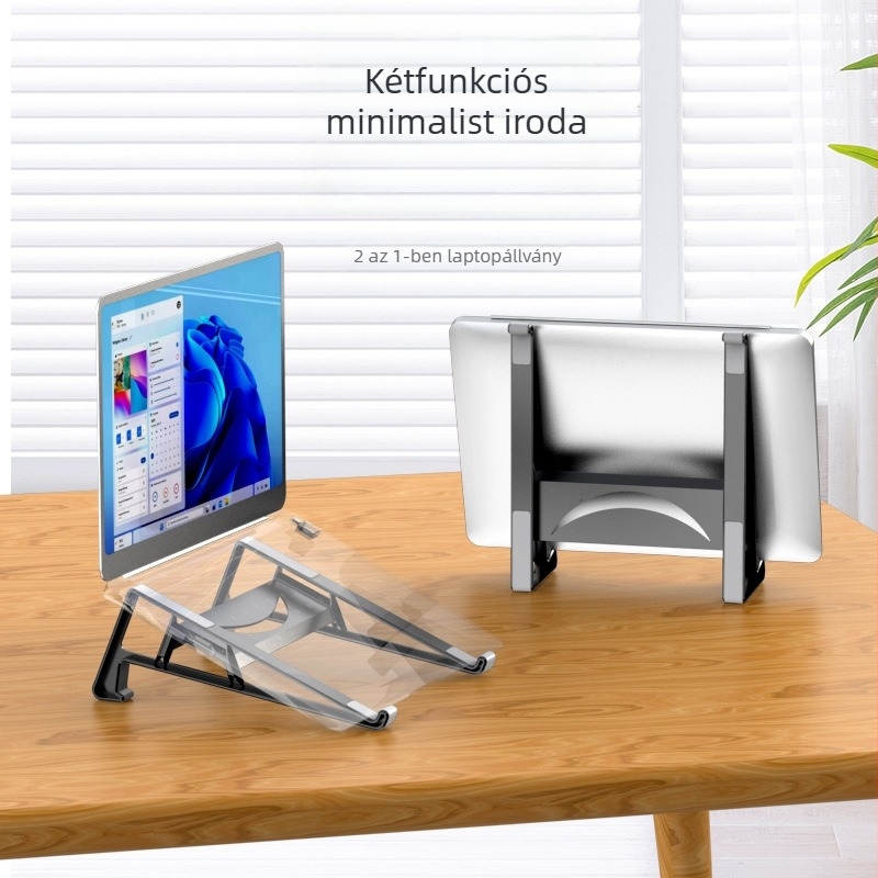 Cahezo laptop vertikális állvány oldalrögzítéssel, 2-in-1 vertikális/horizontális használat, műanyag, modell 002, tömeg 0,2 kg