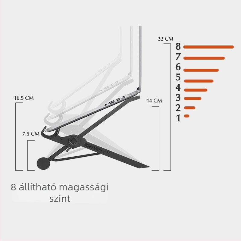 NEXSTAND K2 Notebook tartó – összecsukható, hordozható emelő típus, megerősített nylon, 240 g, általános kompatibilitás