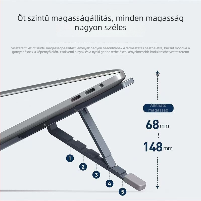 X alakú alumínium laptopállvány, lift-típusú kialakítás, laptop hűtőtartó, tömeg 281 g