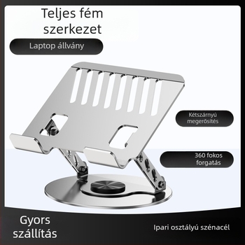 360°-os forgatható laptop állvány, összecsukható fém kivitelben