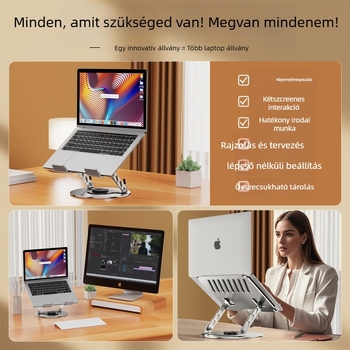 360°-os forgatható laptop állvány, összecsukható fém kivitelben