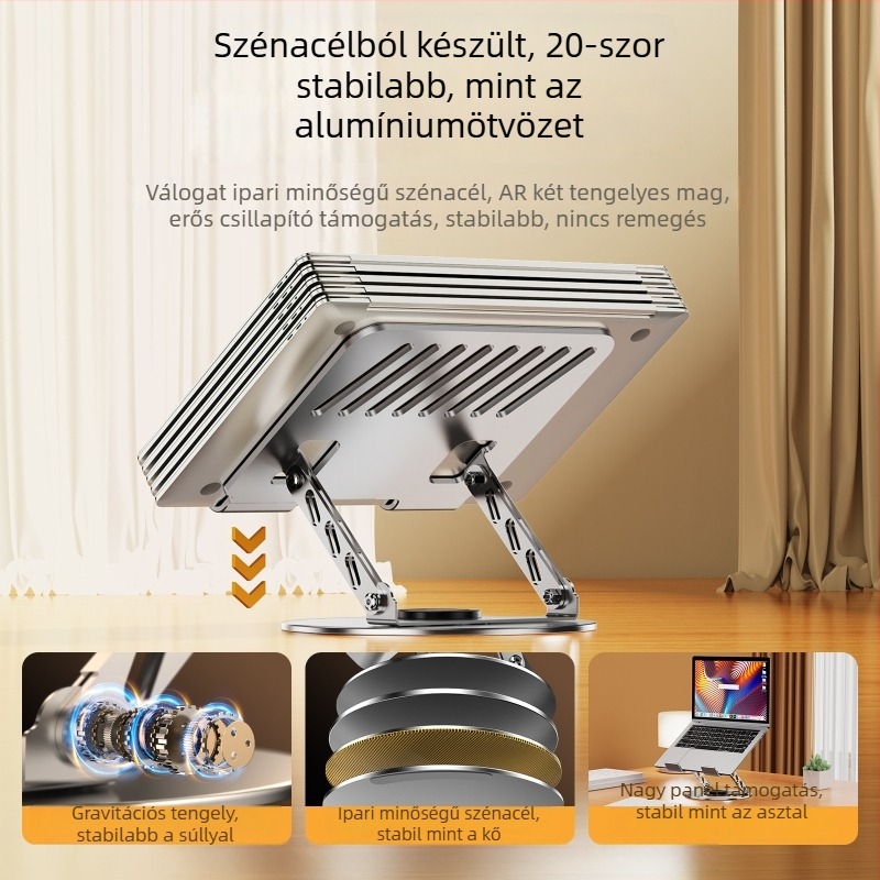 360°-os forgatható laptop állvány, összecsukható fém kivitelben