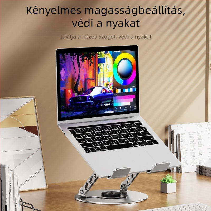 360°-os forgatható laptop állvány, összecsukható fém kivitelben