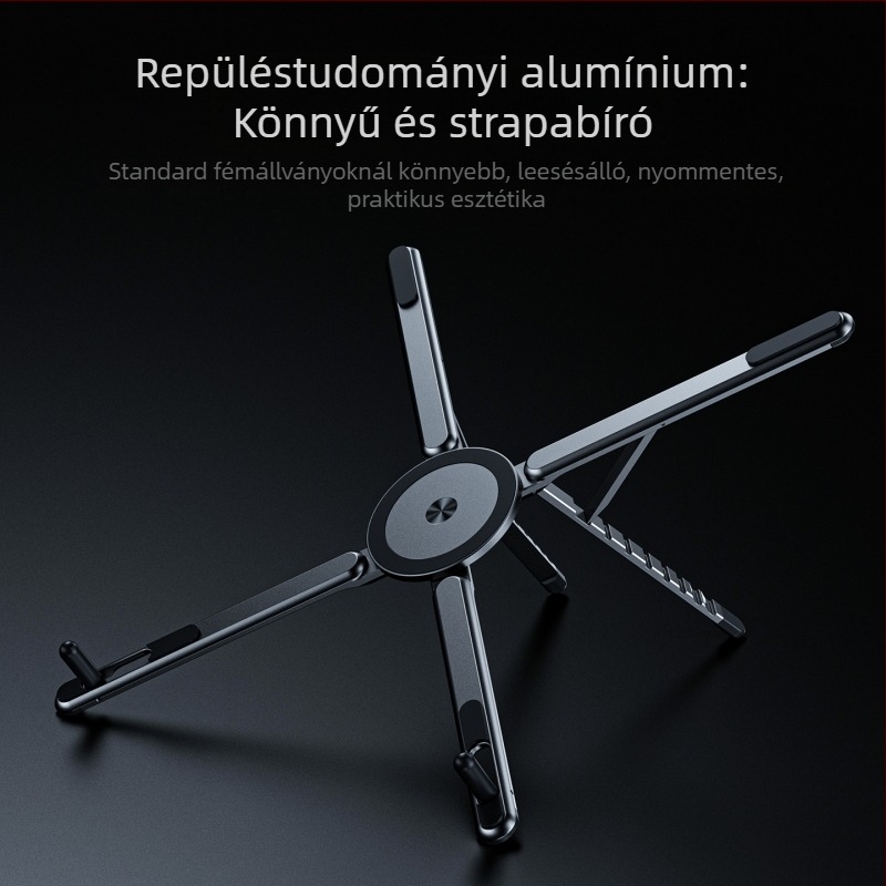 Négy az egyben alumínium ötvözetből készült laptop és tablet állvány, összecsukható, univerzális, modell E05, 185 g