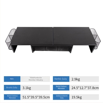 Aoyao 2‑szintes vasból készült asztali monitor-tartó, mozgatható, modern, egyszerű dizájn