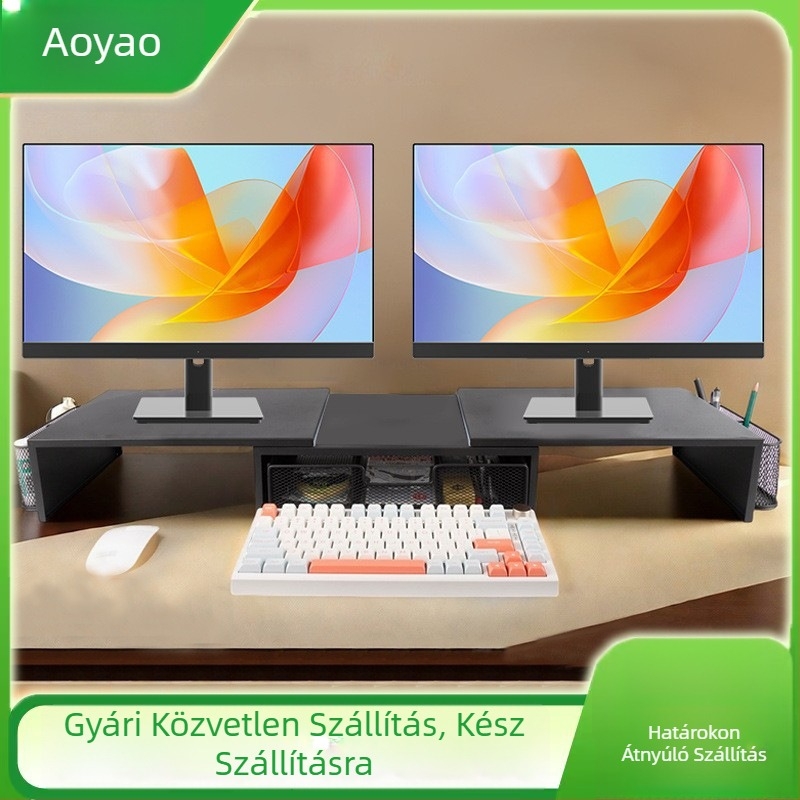 Aoyao 2‑szintes vasból készült asztali monitor-tartó, mozgatható, modern, egyszerű dizájn