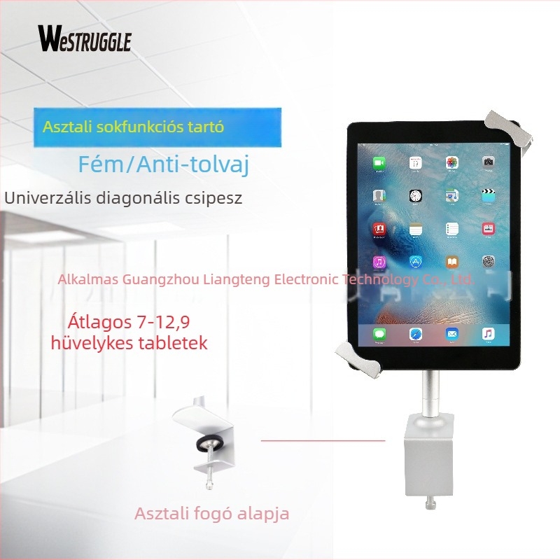 Zárható, lopás elleni táblagéptartó asztali alap, állítható kar, fém S4, kompatibil iPad 2/3/4 és iPad Mini, 10.1–10.8 hüvelykes tabletekhez