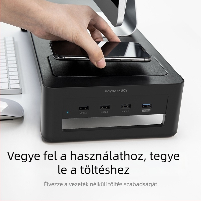 Számítógép-monitor emelt tartója és asztali tárolóval, fémből készült váz