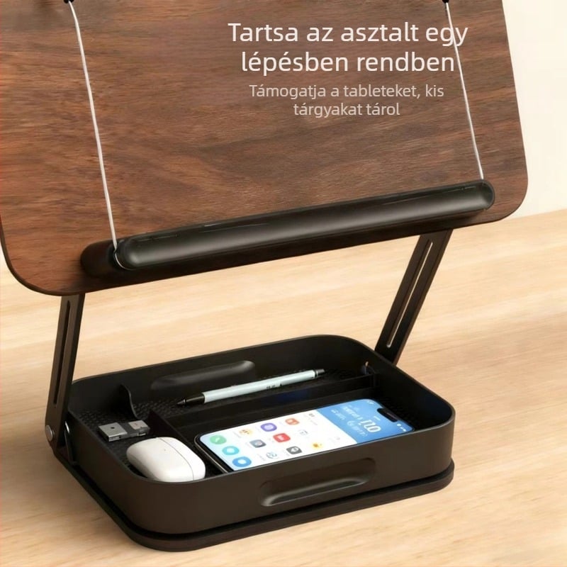 Laptop/tablet/asztali számítógép állvány, tömörfa, forgó típusú, modell R51h, kábelhossz 340 mm