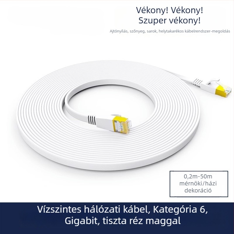 CAT6 sík, árnyékolatlan Ethernet patch kábel, 32 AWG OFC, RJ-45 8P8C, 1000 Mbps, beltéri, több mint 30 m