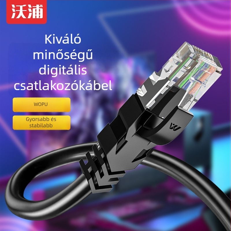 Wopp Cat6 UTP hálózati kábel, oxigénmentes réz, árnyékolatlan, RJ-45 csatlakozóval, számítógéphez, kapcsolóhoz és routerhez