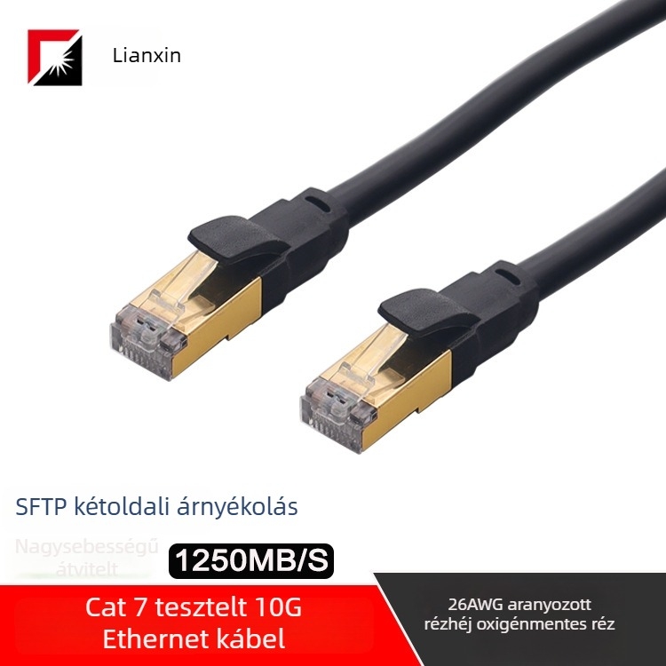 Cat7 SFTP Ethernet kábel, osztály 7, 10 Gbps, kettős árnyékolás, RJ-45 csatlakozó