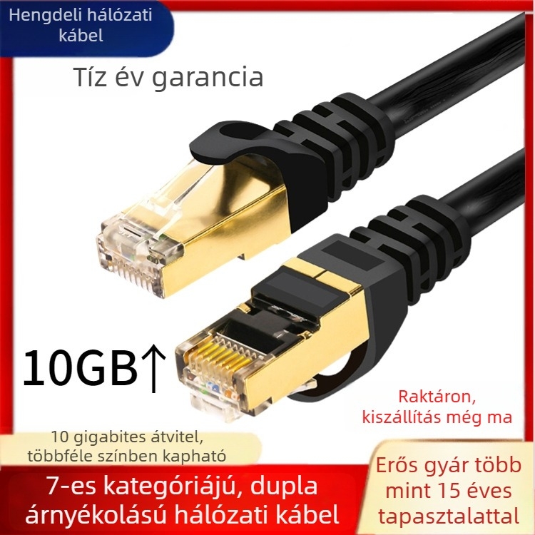 Cat7 hálózati kábel, dupla árnyékolású SFTP, 10 Gbps, tiszta réz, kész patch kábel