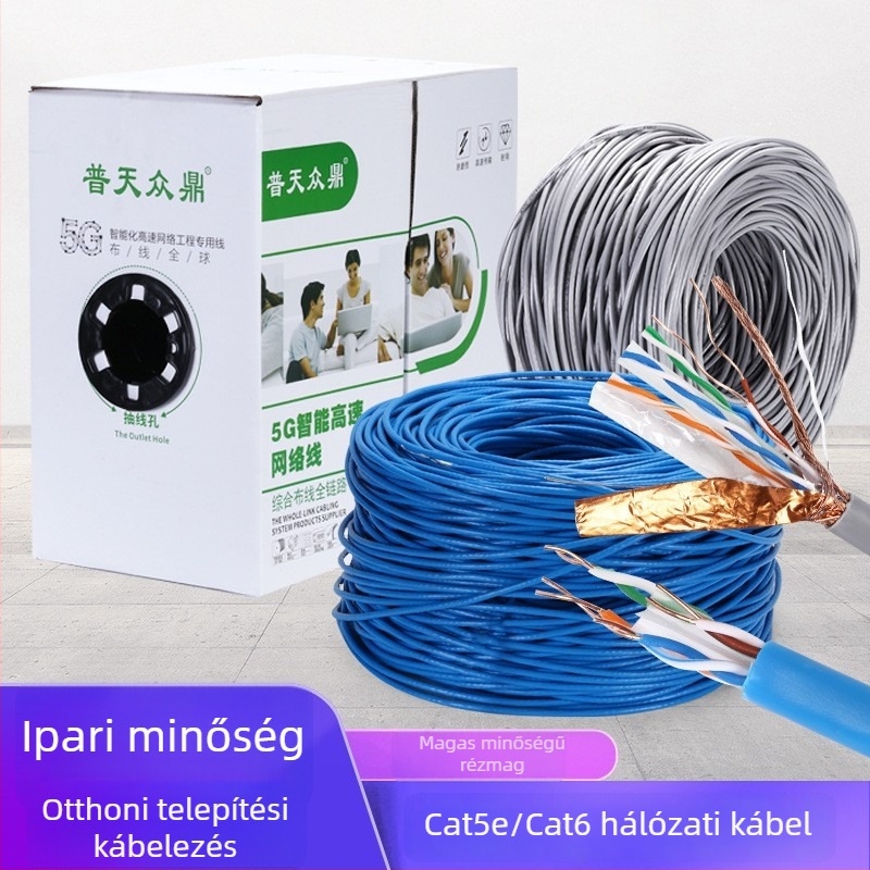 Cat5e/Cat6 hálózati kábel, gigabites, oxigénmentes réz, otthoni használatra, PoE megfigyeléshez, árnyékolatlan, 300 m hosszú