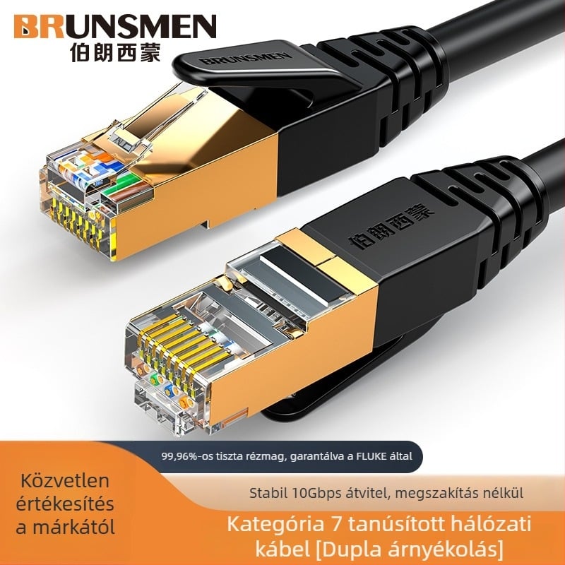 Cat7 fonott, árnyékolt RJ45 patch kábel, OFC, dupla árnyékolás, modell BR-C7SBC-01, -10°C-tól 60°C-ig