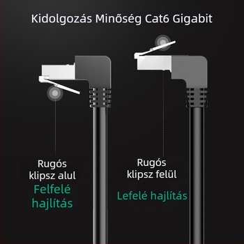 CAT6 Ethernet patch kábel 90°-os hajlított csúcs, twisted pair, RJ-45, beltéri, gigabites