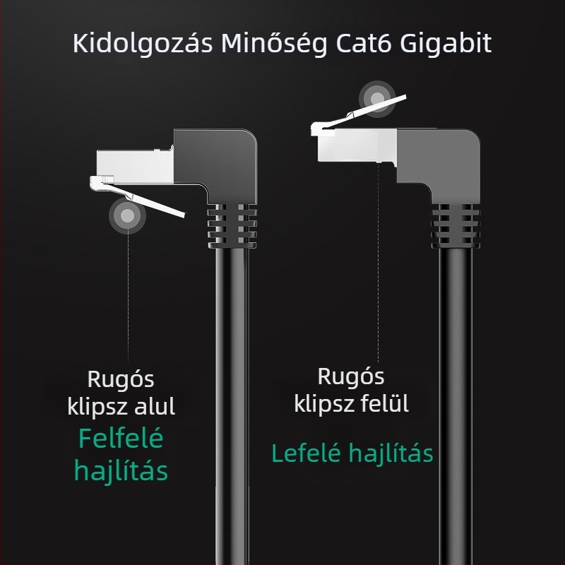 CAT6 Ethernet patch kábel 90°-os hajlított csúcs, twisted pair, RJ-45, beltéri, gigabites