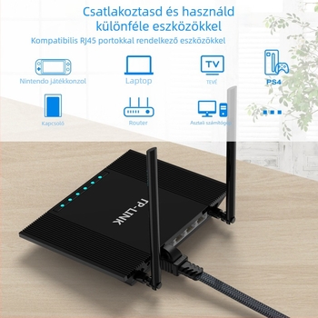 Cat7 Ethernet-kábel RJ45 csatlakozóval, OFC rézvezető, 30 AWG, csavart érpár