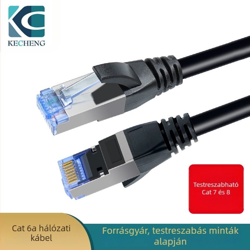 Cat6a hálózati kábel, RJ-45 csatlakozó, 10Gbps, rézmag, csavarodott érpár