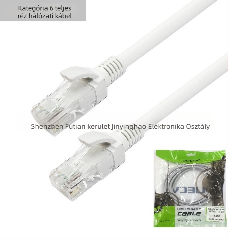 Cat6 hálózati kábel, UTP, rézvezető, RJ-45 csatlakozó, 1000 Mbps, csavart érpár, otthoni és irodai használatra