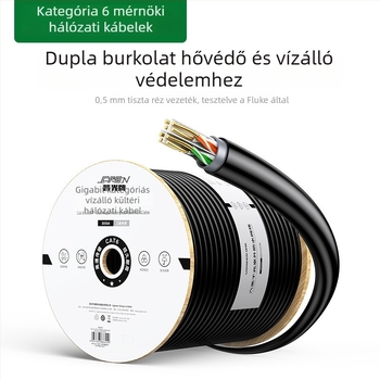 Cat6 kültéri hálózati kábel, oxigénmentes réz, csavart érpár, kültéri vízálló, 1000 Kbps