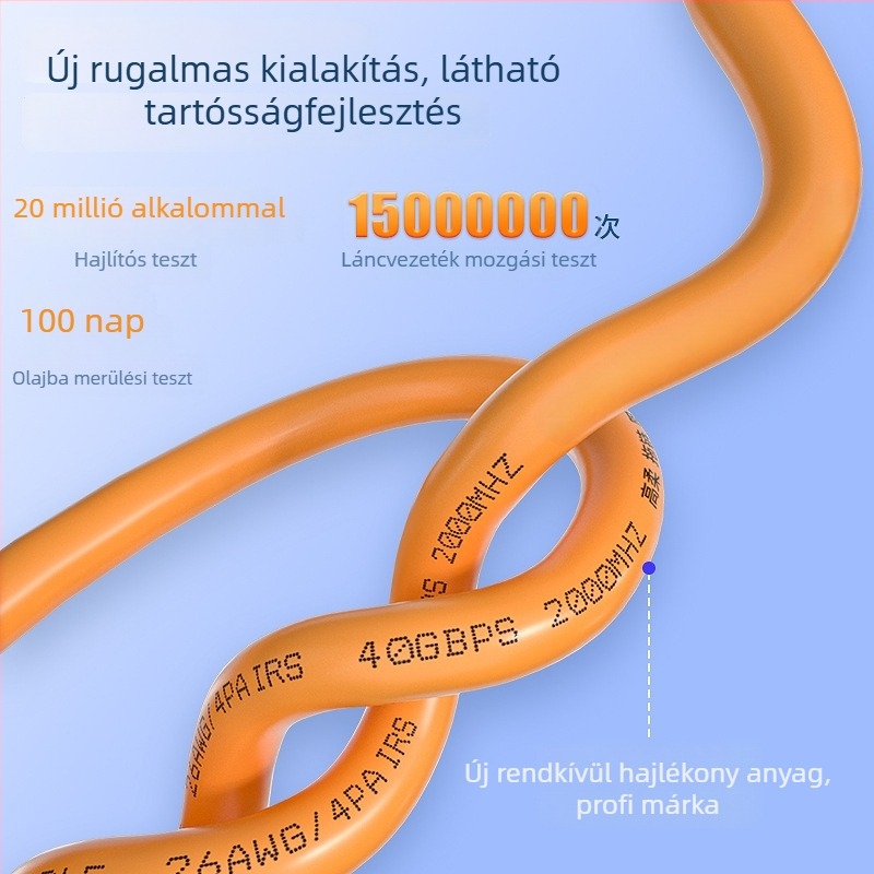 CAT8SFTP Drag Chain rugalmas Profinet hálózati kábel, 10 000 Mbps, számítógépek és kapcsolók számára, működési hőmérséklet -20–70 °C, húzószilárdság 100 N, nyomószilárdság 100 N