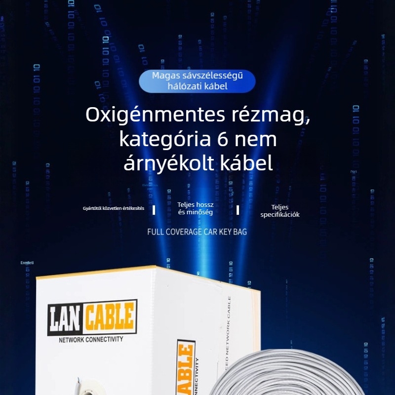 Cat6 sodrott érpáras hálózati kábel, 8 vezető, RJ-45 csatlakozó, oxigénmentes réz, 1000kps