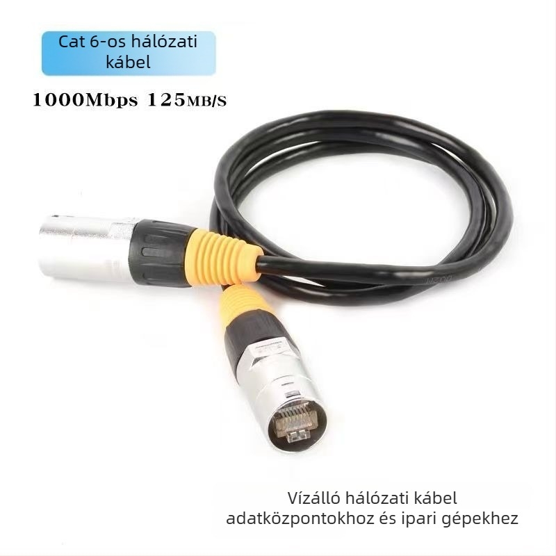 RJ45 Cat6a vízálló patch kábel repülőgép-csatlakozóval szervertermekhez és bányászati gépekhez, belső Gigabit Ethernet-kábel