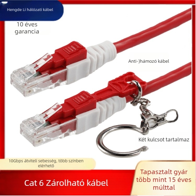 Zárható Cat6A RJ-45 kábel 8 maggal, 24 AWG