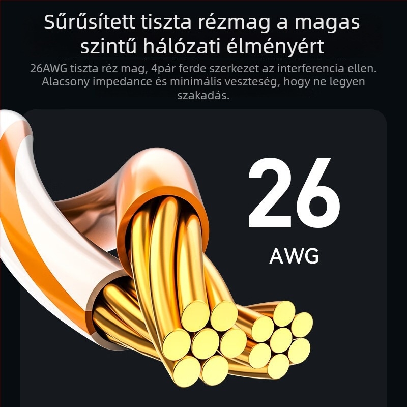 Cat8 hálózati kábel RJ-45 csatlakozóval, 40 Gbps, réz vezető, kettős árnyékolás
