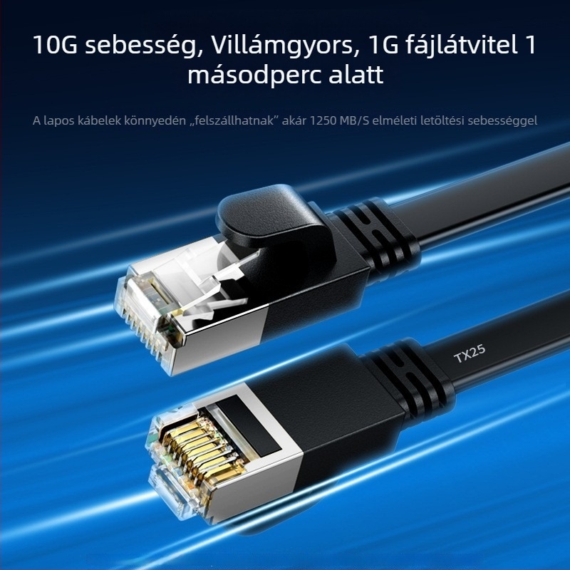 Cat7 10 Gbps kettős árnyékolású sík Ethernet-kábel, RJ-45, oxigénmentes réz