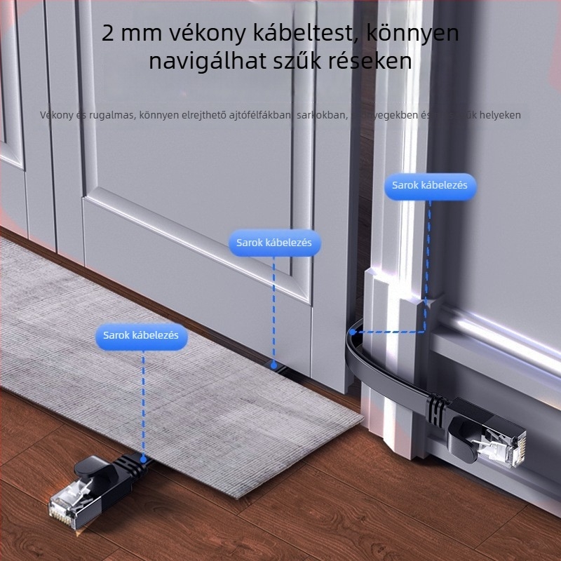 Cat7 10 Gbps kettős árnyékolású sík Ethernet-kábel, RJ-45, oxigénmentes réz