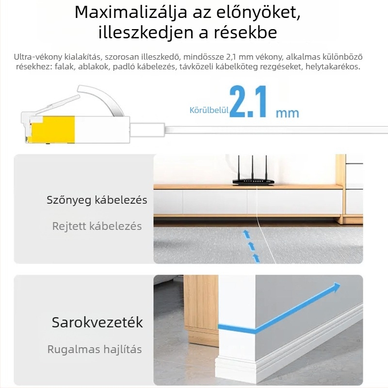 Hepuhto CAT8 RJ45 Lapos Ethernet Kábel 10Gbps Tiszta Réz