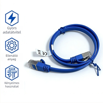 Cat 6 lapos Gigabit Ethernet-kábel RJ45 kristályfejes – 1 Gbps, lapos kialakítás, otthoni/irodai hálózathoz, üzemi hőmérséklet -20–60°C, tárolási -30–70°C, húzási szilárdság ≥10 MPa, nyomási szilárdság ≥10 MPa