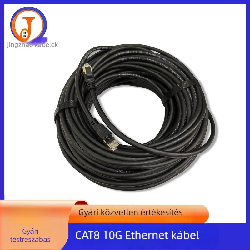 CAT8 Ethernet-kábel RJ-45 csatlakozóval, kerek rézvezető, 26 AWG, 40 Gbps