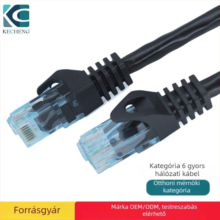 Árnyékolatlan Cat6 körkábeles hálózat, RJ-45 csatlakozó, tiszta réz, beltéri használat, 1000 Mbps