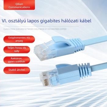 CAT6 lapos, nem árnyékolt gigabites Ethernet-kábel, oxigénmentes rézből, csavart érpár, beltéri használatra